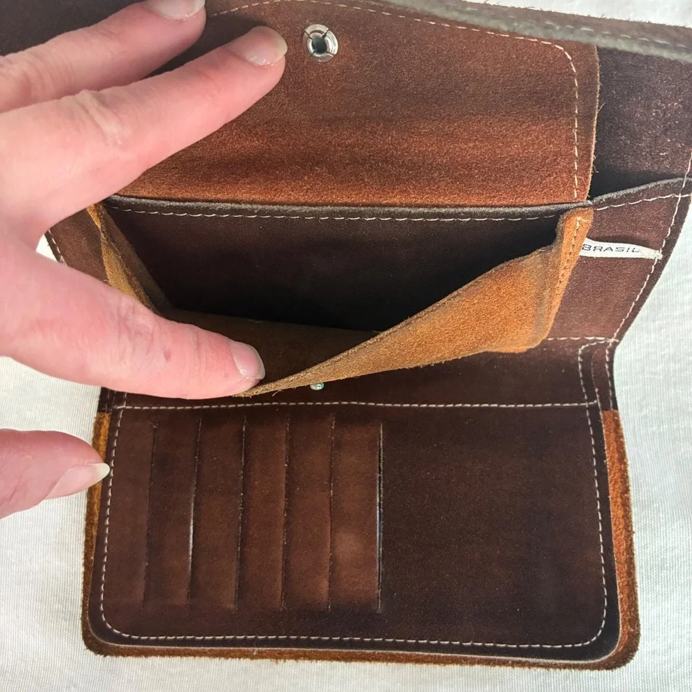 Vintage Brazilian Leather Envelope Wallet Brown Soft Snap Minimalist Unisex Y2K‎